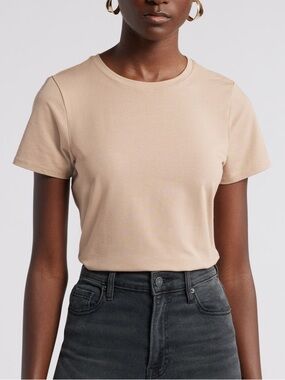 Pima Cotton Blend Tan Crewneck T-Shirt